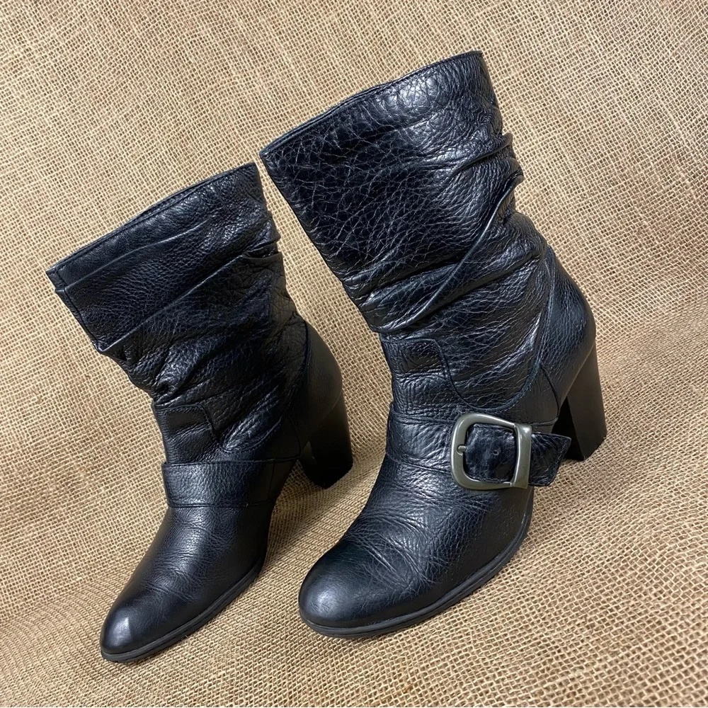 Born boots booties black buckle straps calf high leather women size 10 - Picture 1 of 11